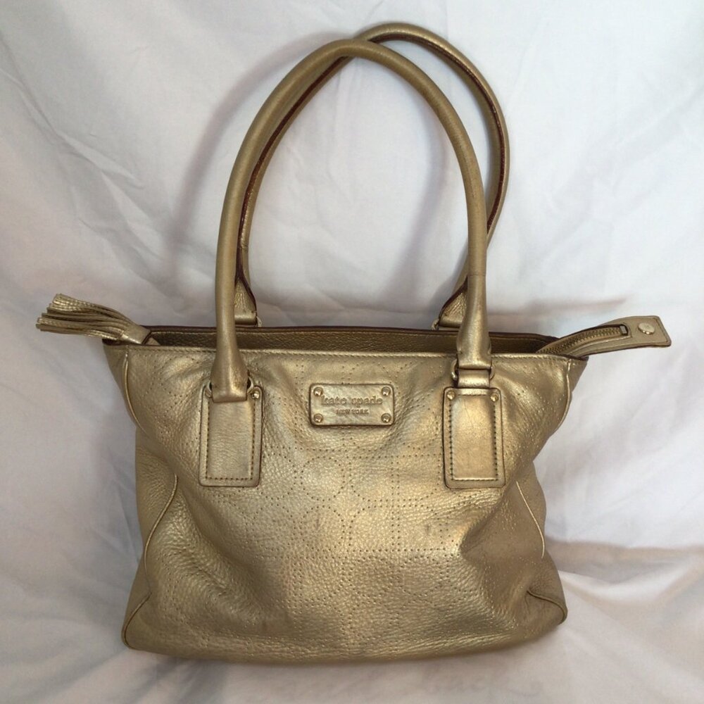 Kate Spade York Street Metallic Gold Leather Satchel • WKRU0812 • Care Cards - Picture 4 of 16